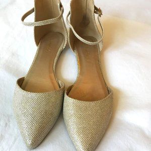 Pale Gold Glitter Strappy Ballet Flats
